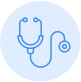 Icon of a light blue stethoscope on a circular background symbolizing healthcare careers.