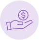A purple icon depicting an open hand with a dollar coin hovering above it is set against a light purple circular background, symbolizing opportunities in careers.