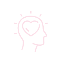 Outline of a human head with a heart inside, symbolizing mental health or emotional well-being. Lines radiate outward like the Wonderlic Test, suggesting thought or awareness.